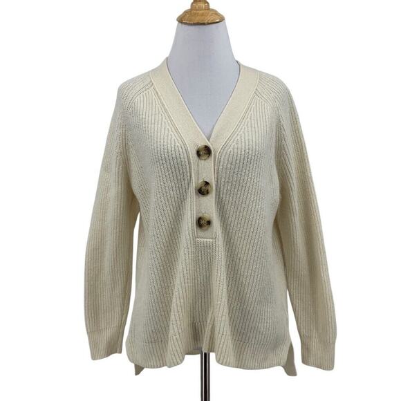 Madewell Sweater Womens S Small Beige Merino Wool Blend Lyle Rib Henley Pullover - Picture 1 of 11